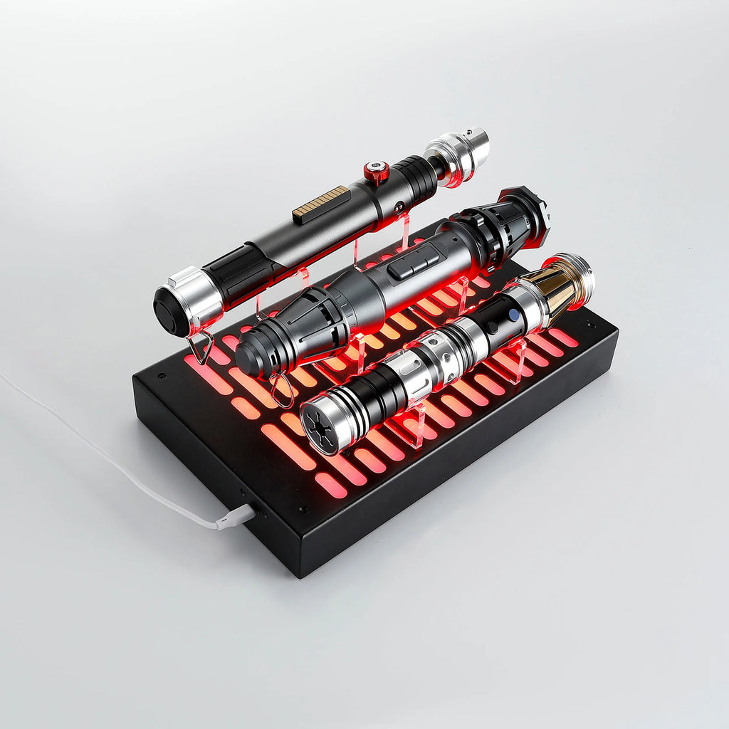 LED lightsaber display stand for three hilts